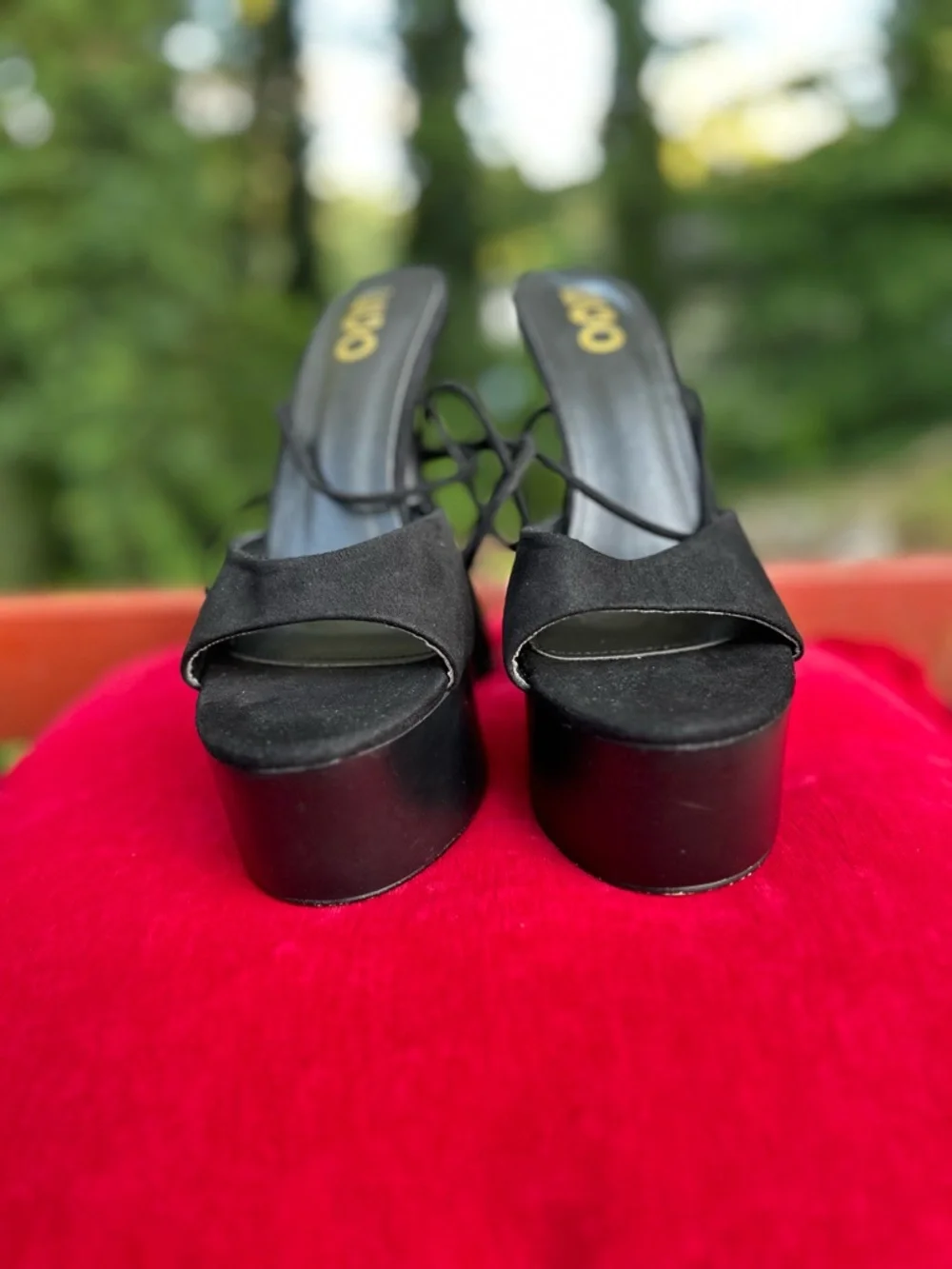EGO Black Lace-Up Platform Mule Heels
